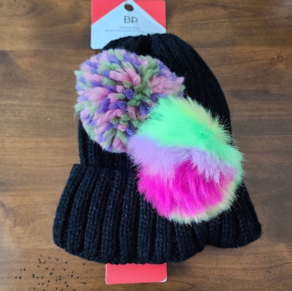 BP Nordstrom Pick-A-POM Ribbed Beanie Interchangeable Poms NWT